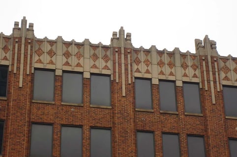 Chamberlin's picture of a red-brown building in downtown Oklahoma City