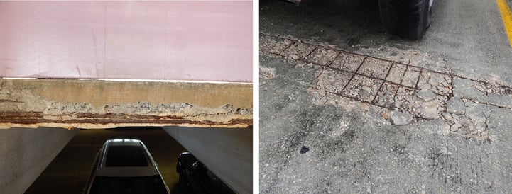 Deteriorated concrete at TNI parking garage